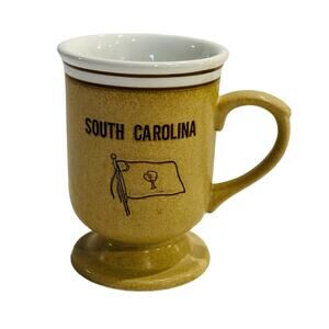 VTG South Carolina & Flag Pottery Pedestal Mug Stoneware Souvenir Coffee Tea Cup